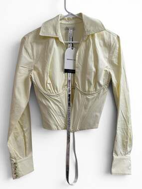 NWT - Mistress Rocks Corset Long Sleeve Button Up Shirt - Vanilla / Yellow | XS